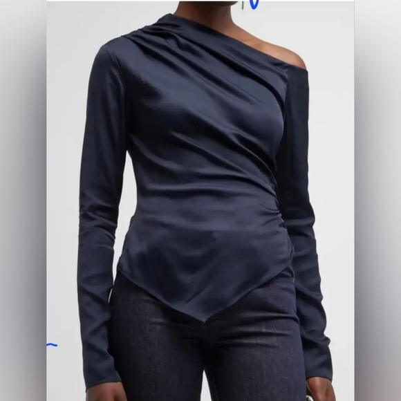 A.L.C.NEW A.L.C Blouse Jamie Midnight Blue Asymmetrical Long Sleev size 00 - Picture 2 of 12